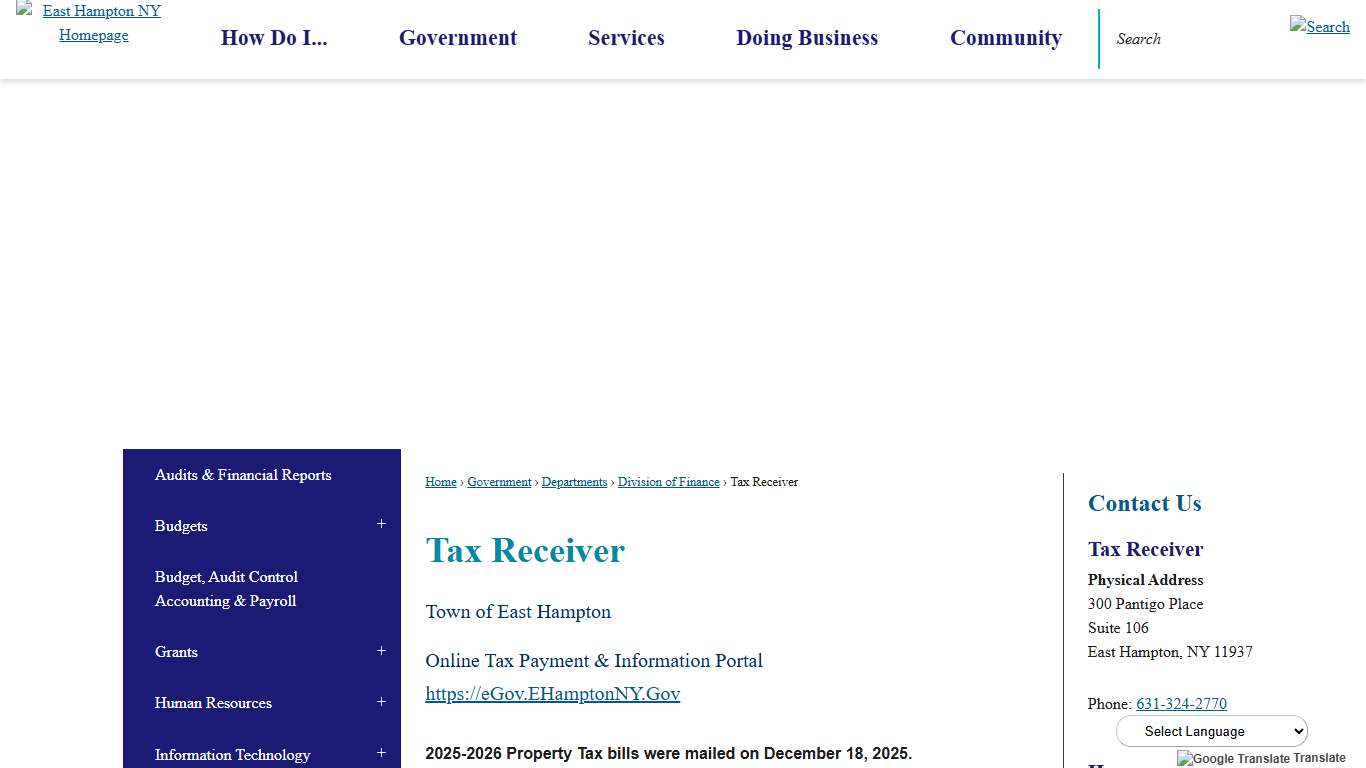 Tax Receiver East Hampton Town, NY